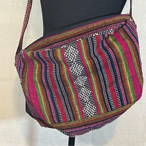 Colorful woven bag front pocket and woven straps Aztec / rasta style colors